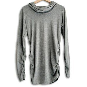 LUCY High Neck Hoodie Tunic Ruched Sides Active Tee Soft Base Layer Grey Sz M